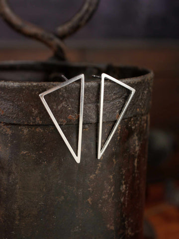 Striking Simple Handmade Triangular Sterling Silver Studs