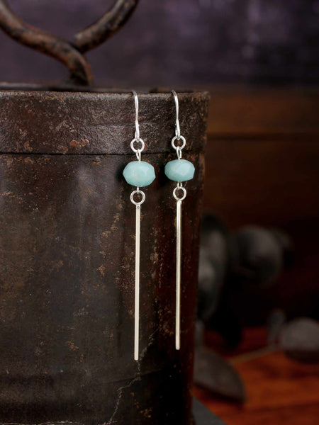 Faceted amazonite stone orders with sterling silver bar drop earrings. All handmade.