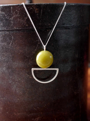 Geometric Yellow Butter Jade Silver Pendant