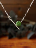 Beautiful Green Jade Asymmetrical Silver Bar Necklace