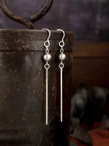 Stunning Grey Crystal Pearl Long Drop Dangly Handmade Silver Earrings
