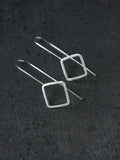 Large Long Square Hook Silver Earrings