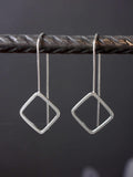 Large Long Square Hook Silver Earrings