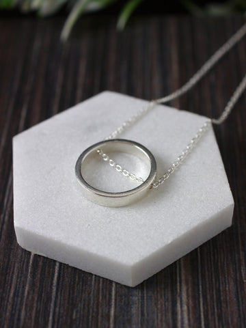 modern circle round small geometric silver silver pendant necklace