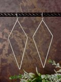 Large Diamond Drop Dangly Silver Earrings