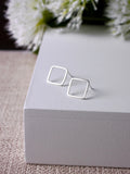 modern simple matt geometric square diamond silver studs
