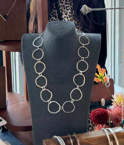 Large Irregular Link Silver Necklace