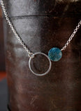 Beautiful Blue Apatite Asymmetrical Circle Silver Necklace