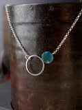 Beautiful Blue Apatite Asymmetrical Circle Silver Necklace