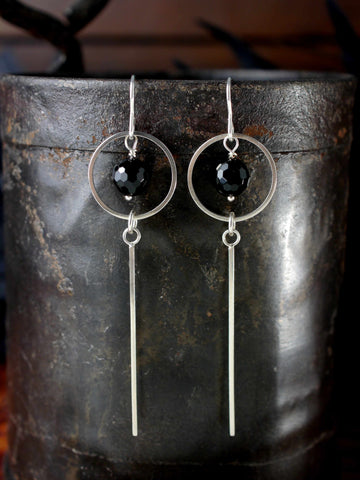 Beautiful Black Onyx and Silver Long Striking Earrings