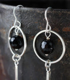 Beautiful Black Onyx and Silver Long Striking Earrings