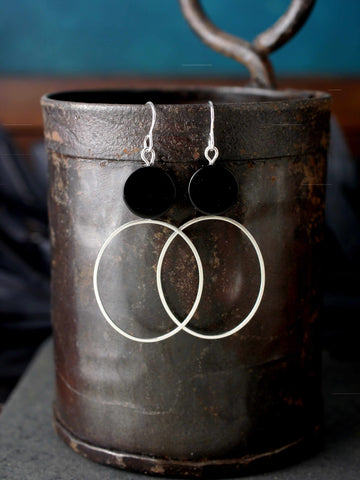 Stunning Black Onyx Oval Geometric Drop Silver Earrings