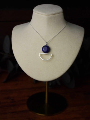 Beautiful Lapis Half Moon Silver Necklace