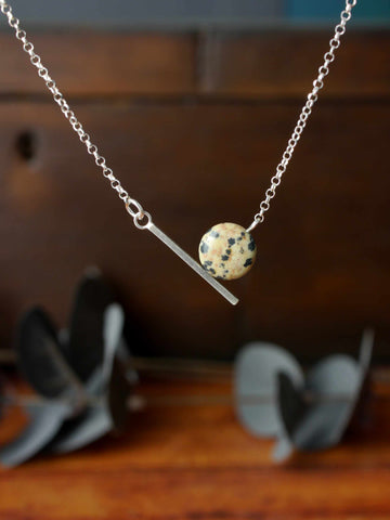Dalmatian Jasper Asymmetrical Silver Bar Necklace