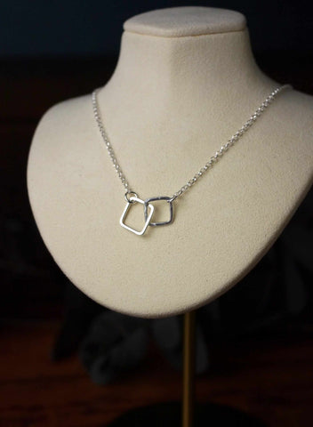 Small Double Square Interlocking Silver Pendant