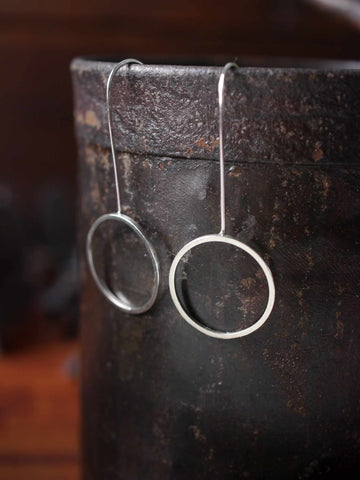 Large Silver Circle Hook Threader Earrings