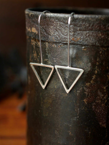 Large Handmade Silver Triangle Hook Earrings
