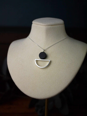 Stylish Black Onyx Half Moon Silver Necklace