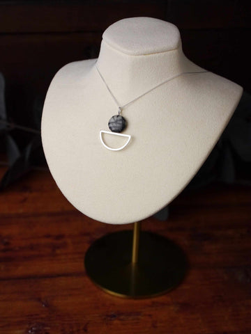 Stunning Picasso Stone Half Moon Silver Pendant