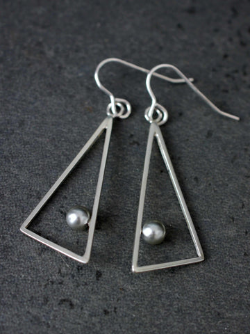 Large Triangle Geometric Statement Earrings with Crystal Pearls