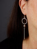 Long Pearl Circle Silver Earrings